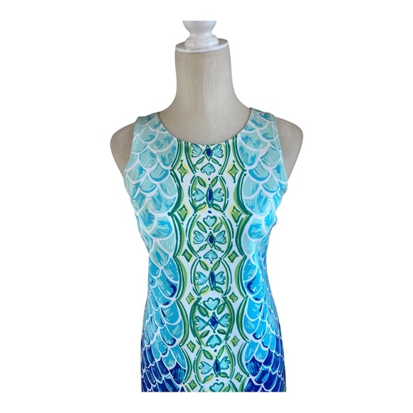Lily Pulitzer Perla Scuba Dress Size Small Mermaid Scales Green Blue - Picture 4 of 7